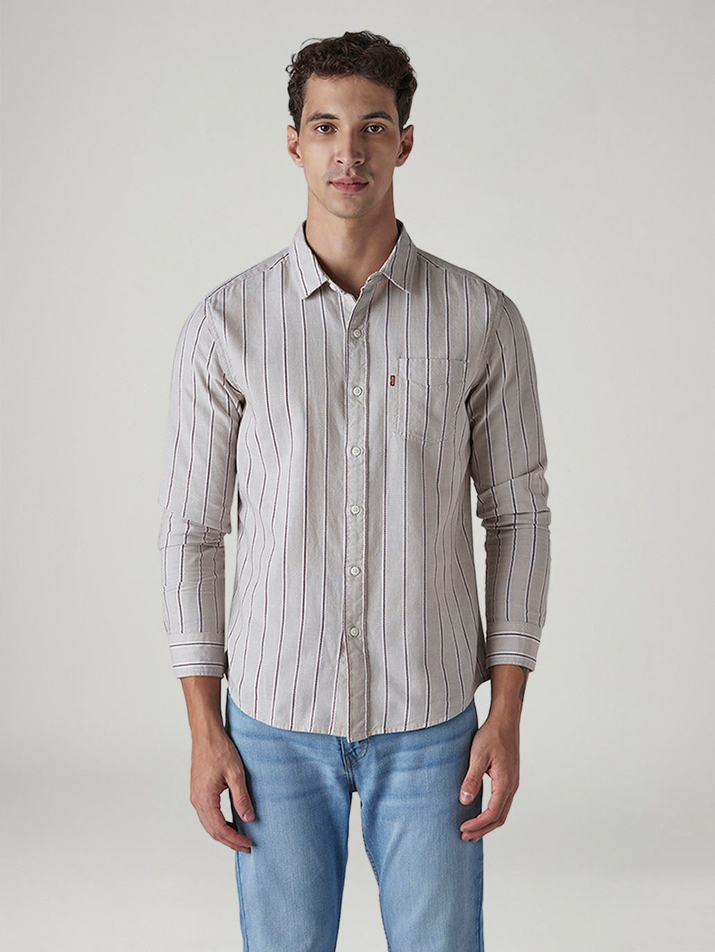Men's Striped Relaxed Fit Dobby Shirt - Front View