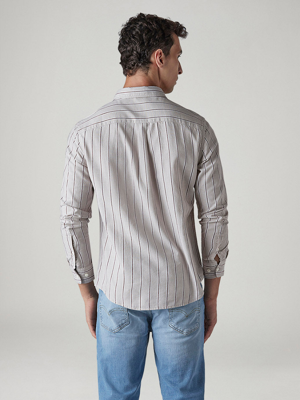 Men's Striped Relaxed Fit Dobby Shirt - Back View