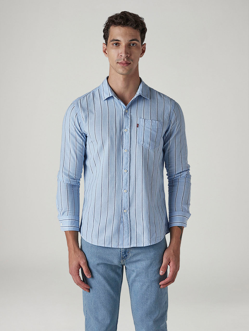 Men's Striped Relaxed Fit Dobby Shirt - Front View