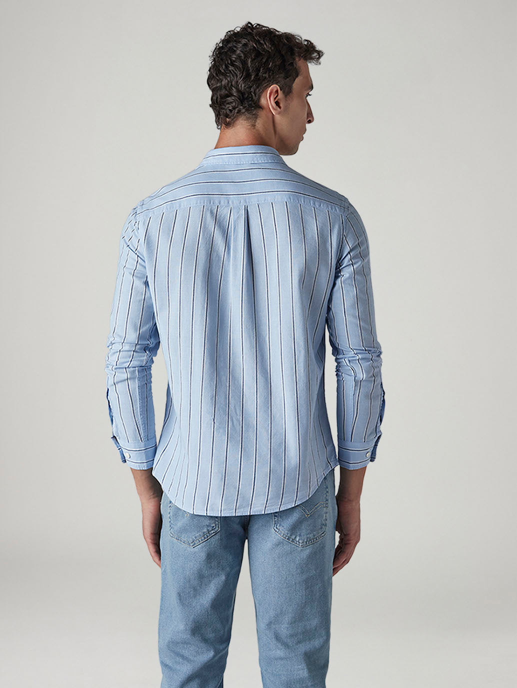 Men's Striped Relaxed Fit Dobby Shirt - Back View