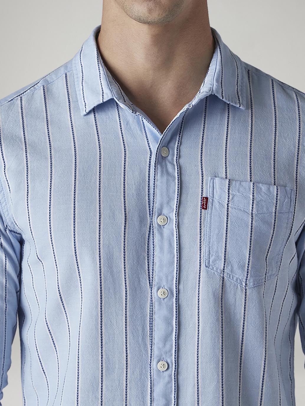 Men's Striped Relaxed Fit Dobby Shirt - Detail View
