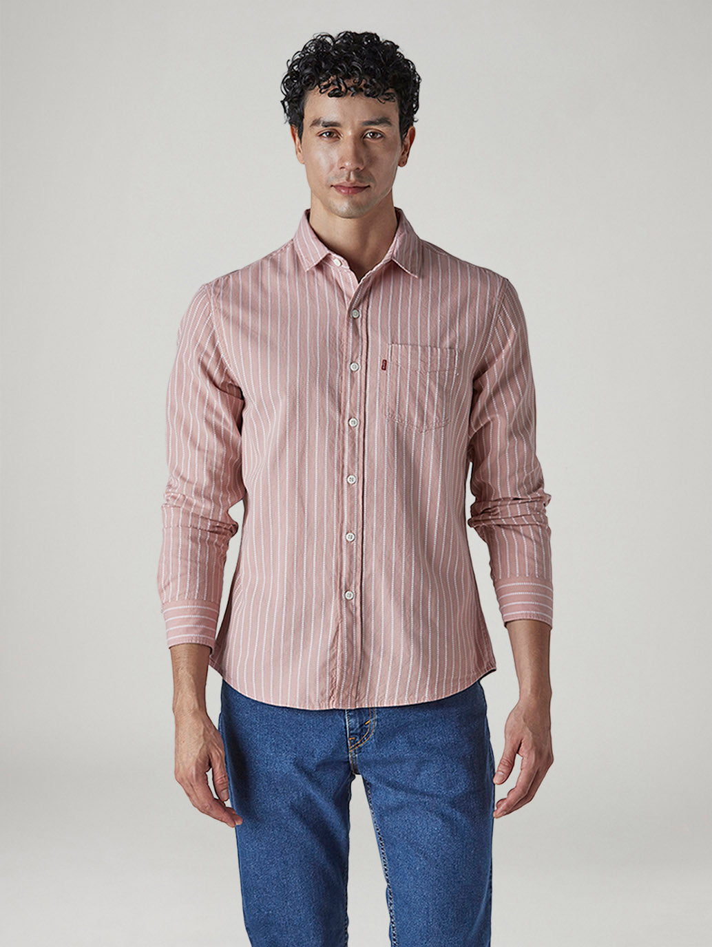Men's Striped Relaxed Fit Dobby Shirt - Front View