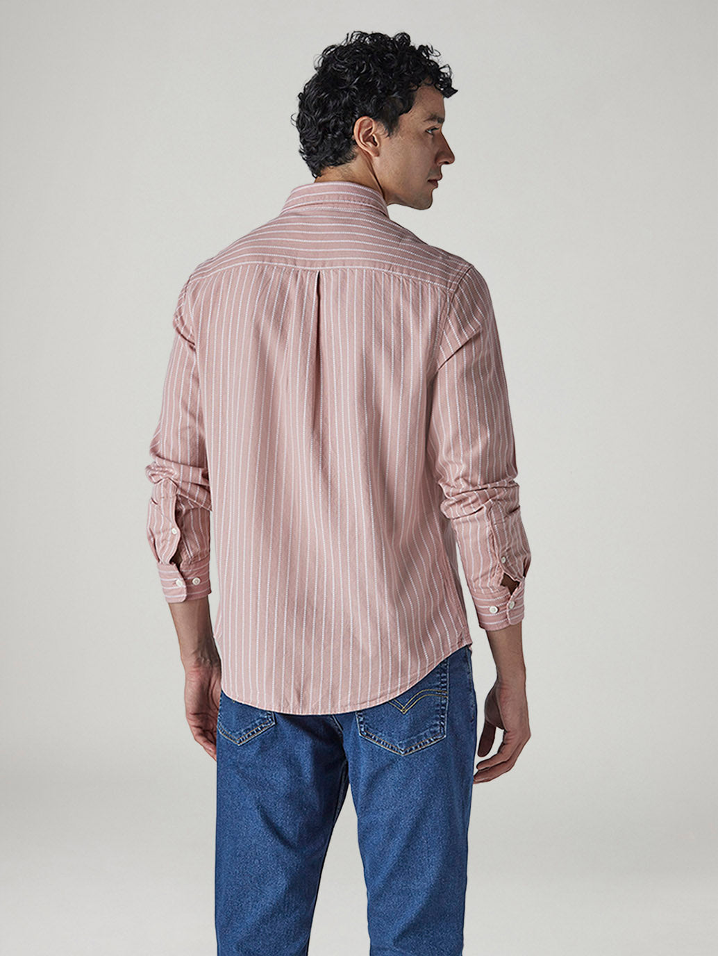 Men's Striped Relaxed Fit Dobby Shirt - Back View