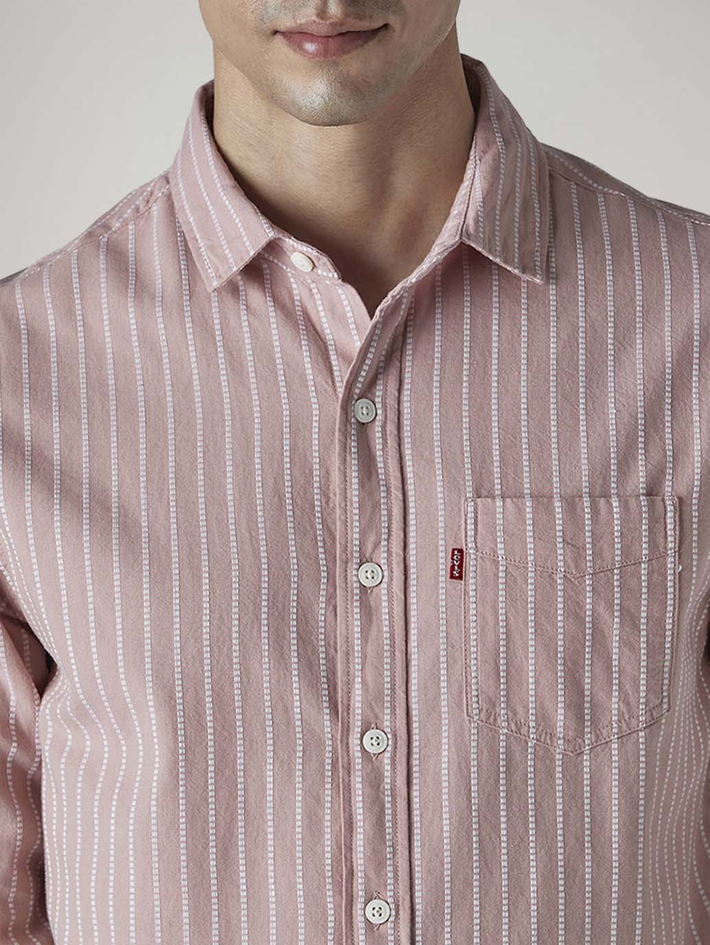 Men's Striped Relaxed Fit Dobby Shirt - Detail View