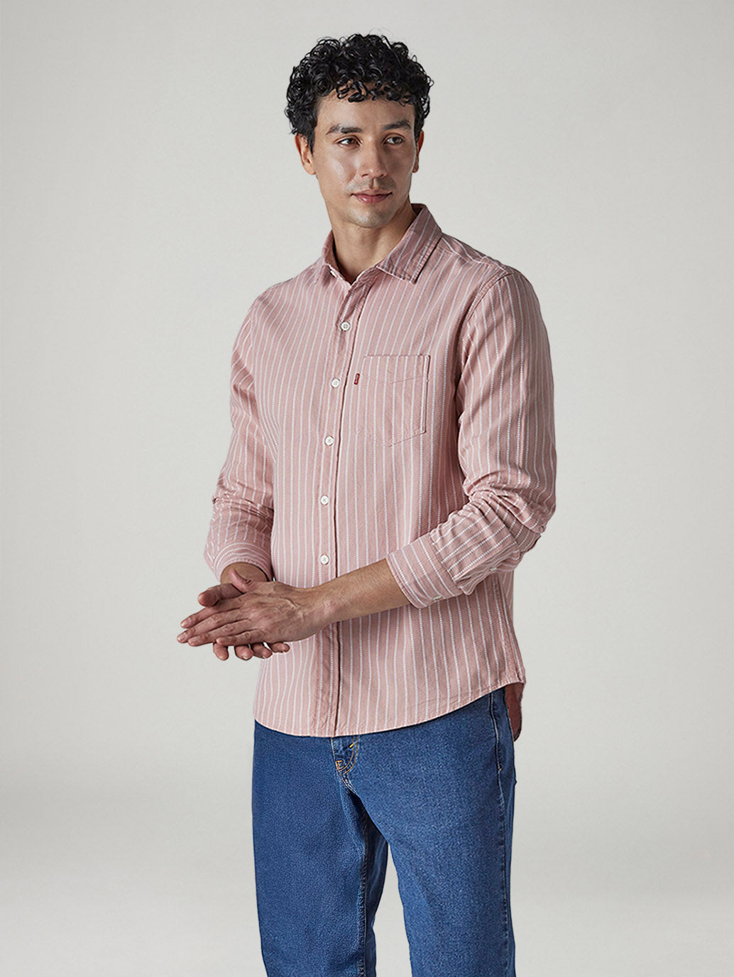 Men's Striped Relaxed Fit Dobby Shirt - Side View