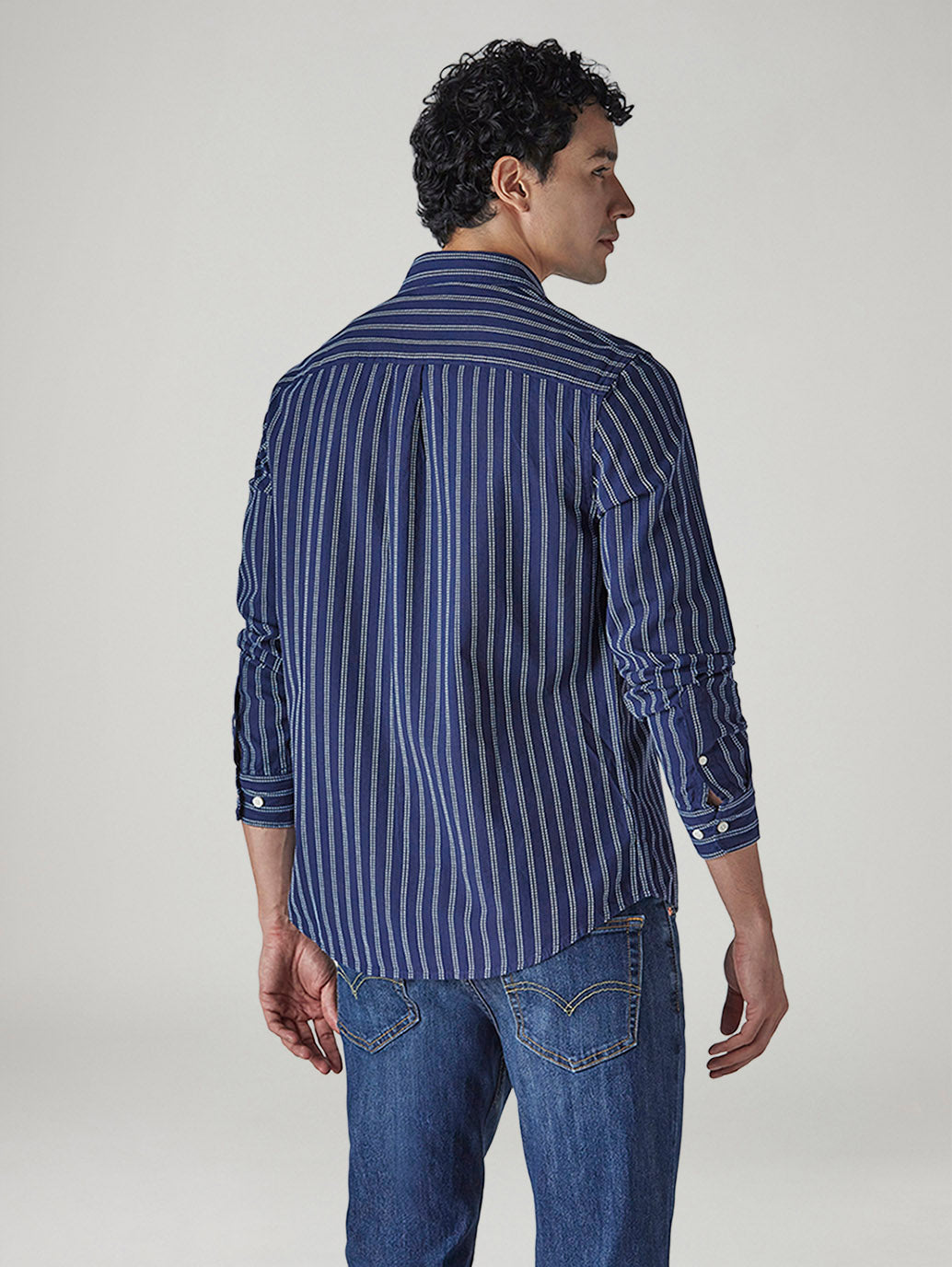 Men's Striped Relaxed Fit Dobby Shirt - Back View