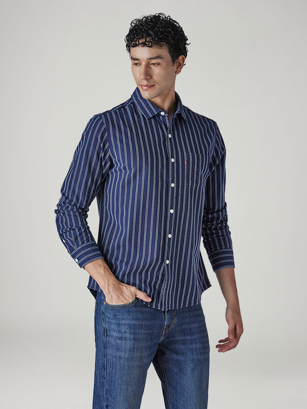 Men's Striped Relaxed Fit Dobby Shirt - Side View