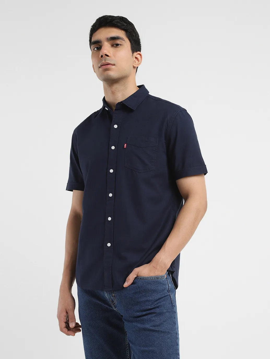 Men's Solid Spread Collar Shirt Blue