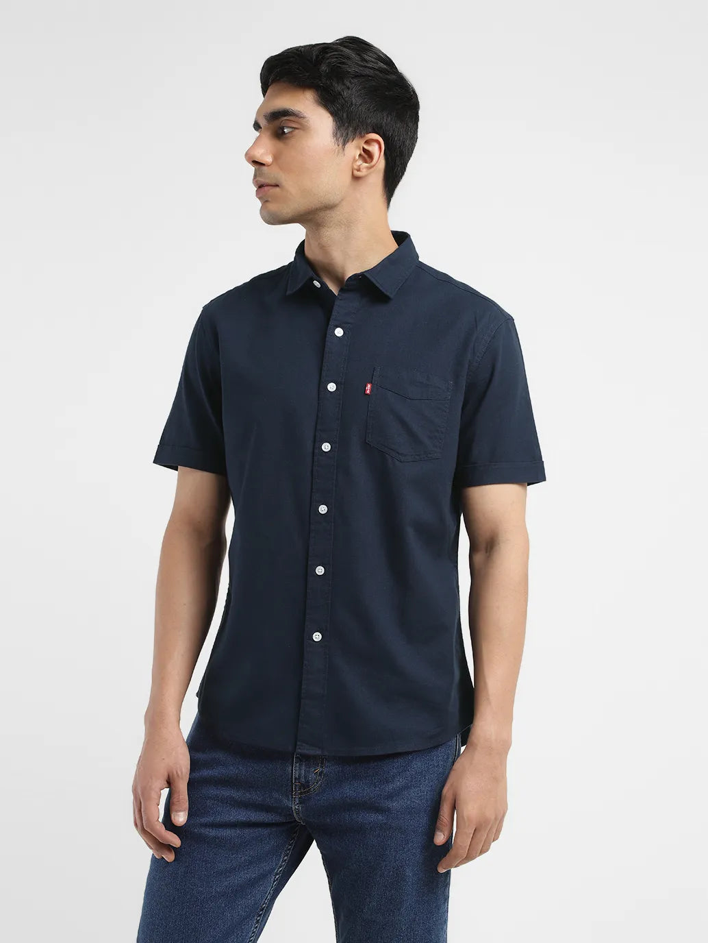 Men's Solid Spread Collar Shirt Blue