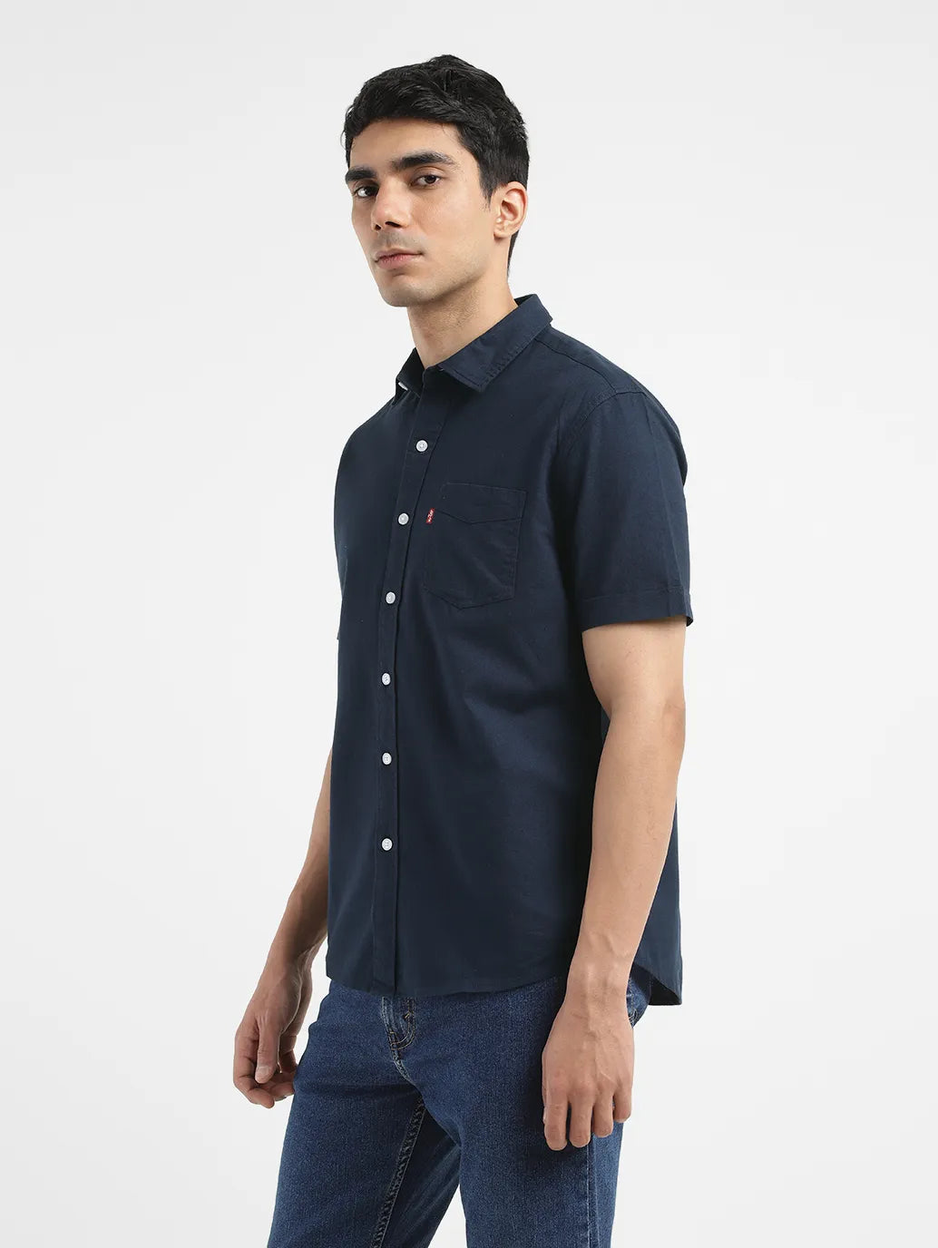 Men's Solid Spread Collar Shirt Blue