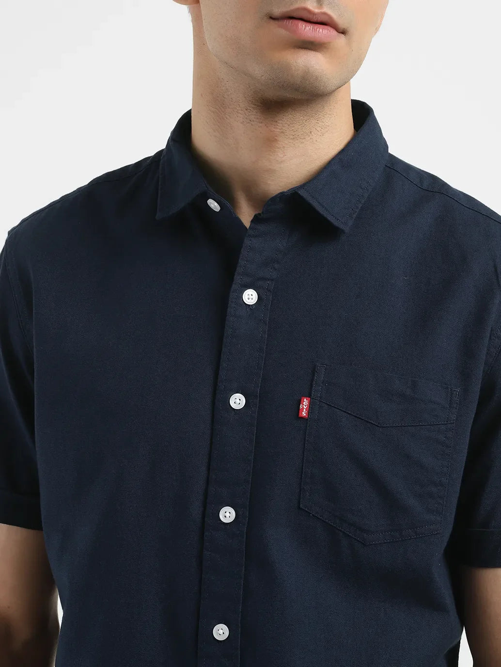 Men's Solid Spread Collar Shirt Blue