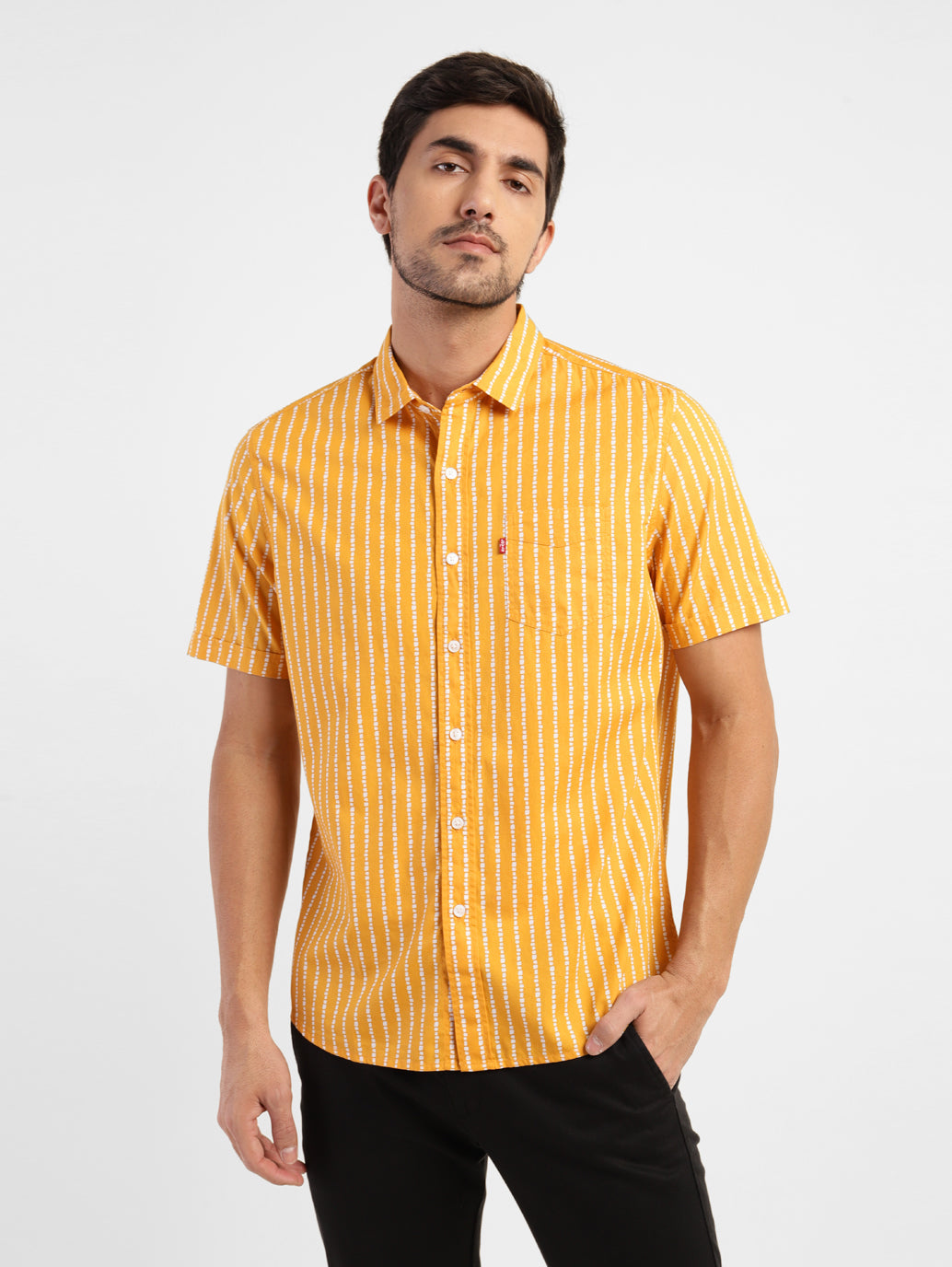 Men's Striped Spread Collar Shirt - 12c0fd18-830d-456c-8090-374f5b7dd11a View