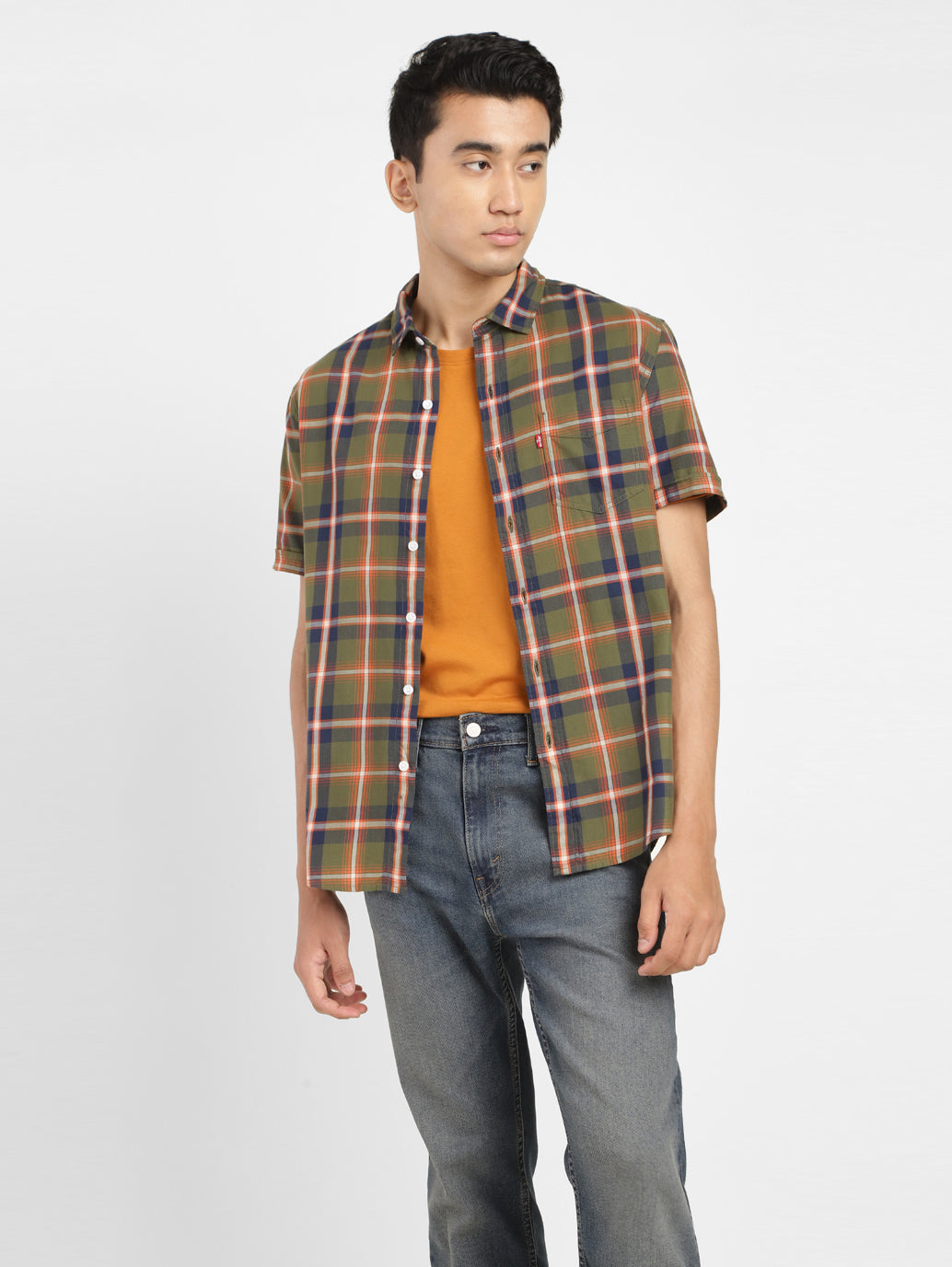 Men's Checkered Spread Collar Shirt