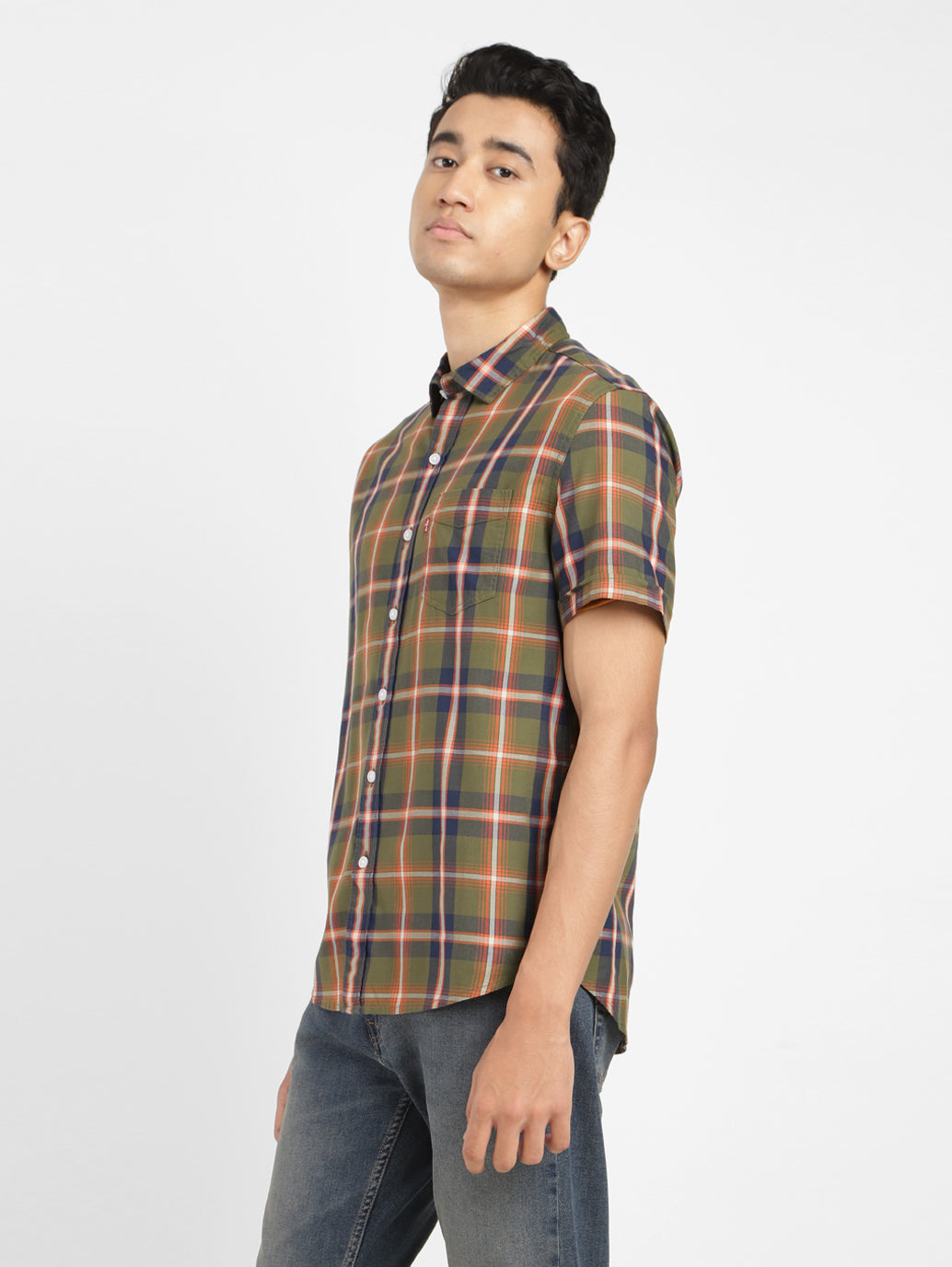 Men's Checkered Spread Collar Shirt