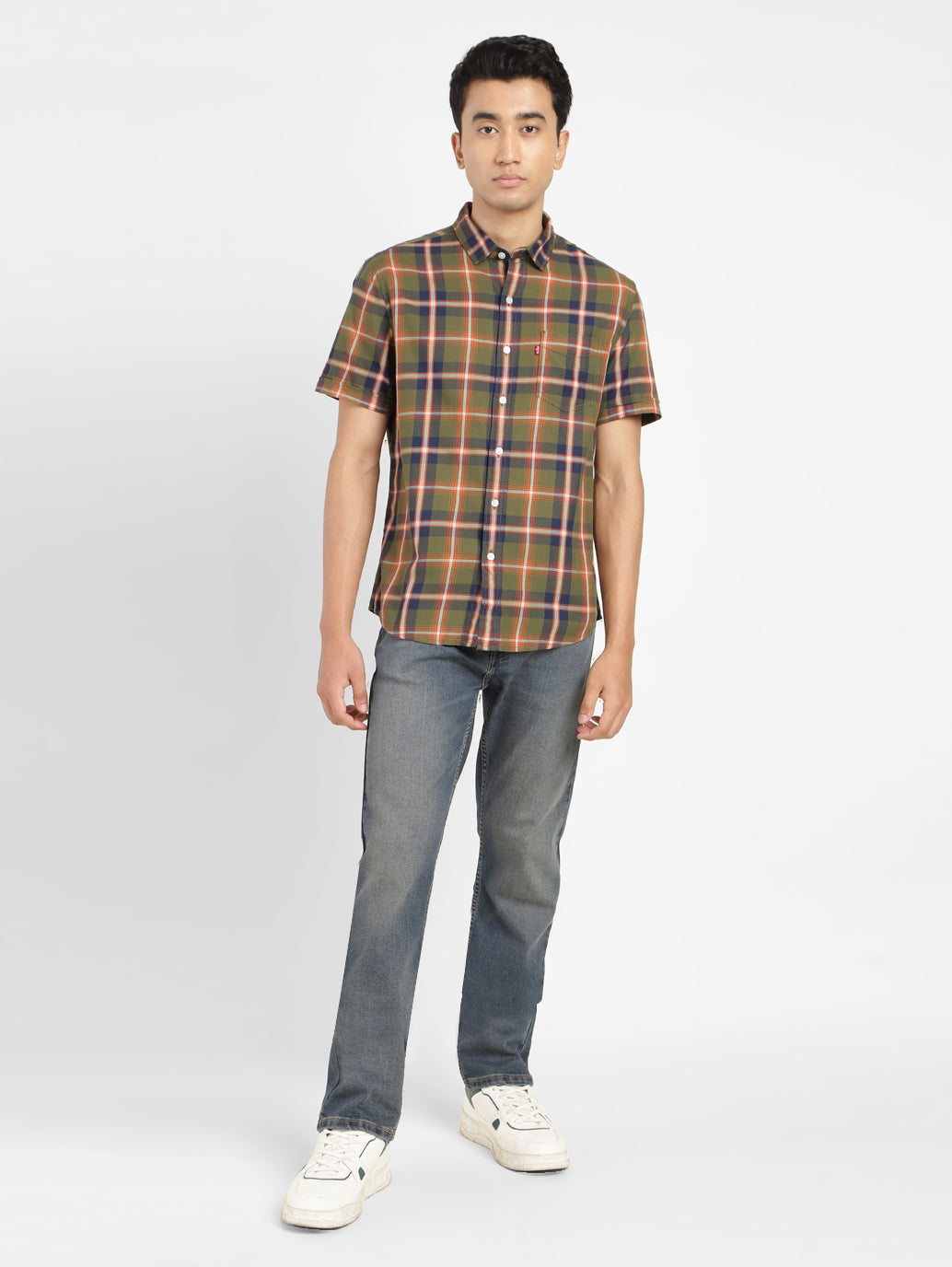 Men's Checkered Spread Collar Shirt