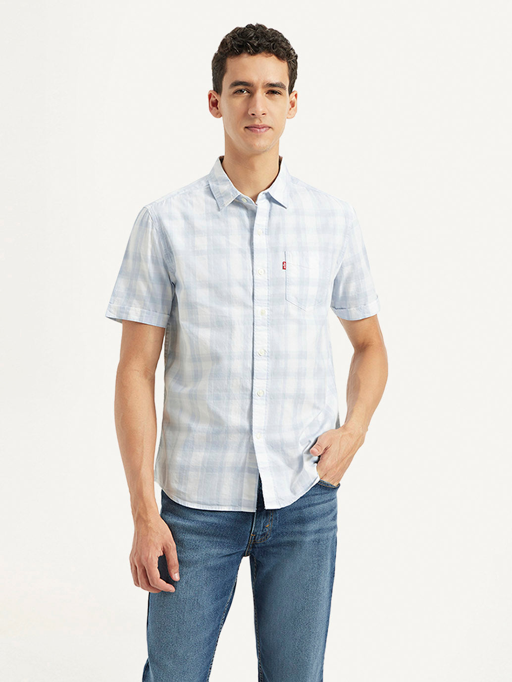 Men's Checked Slim Fit Oxford Shirt - Front View