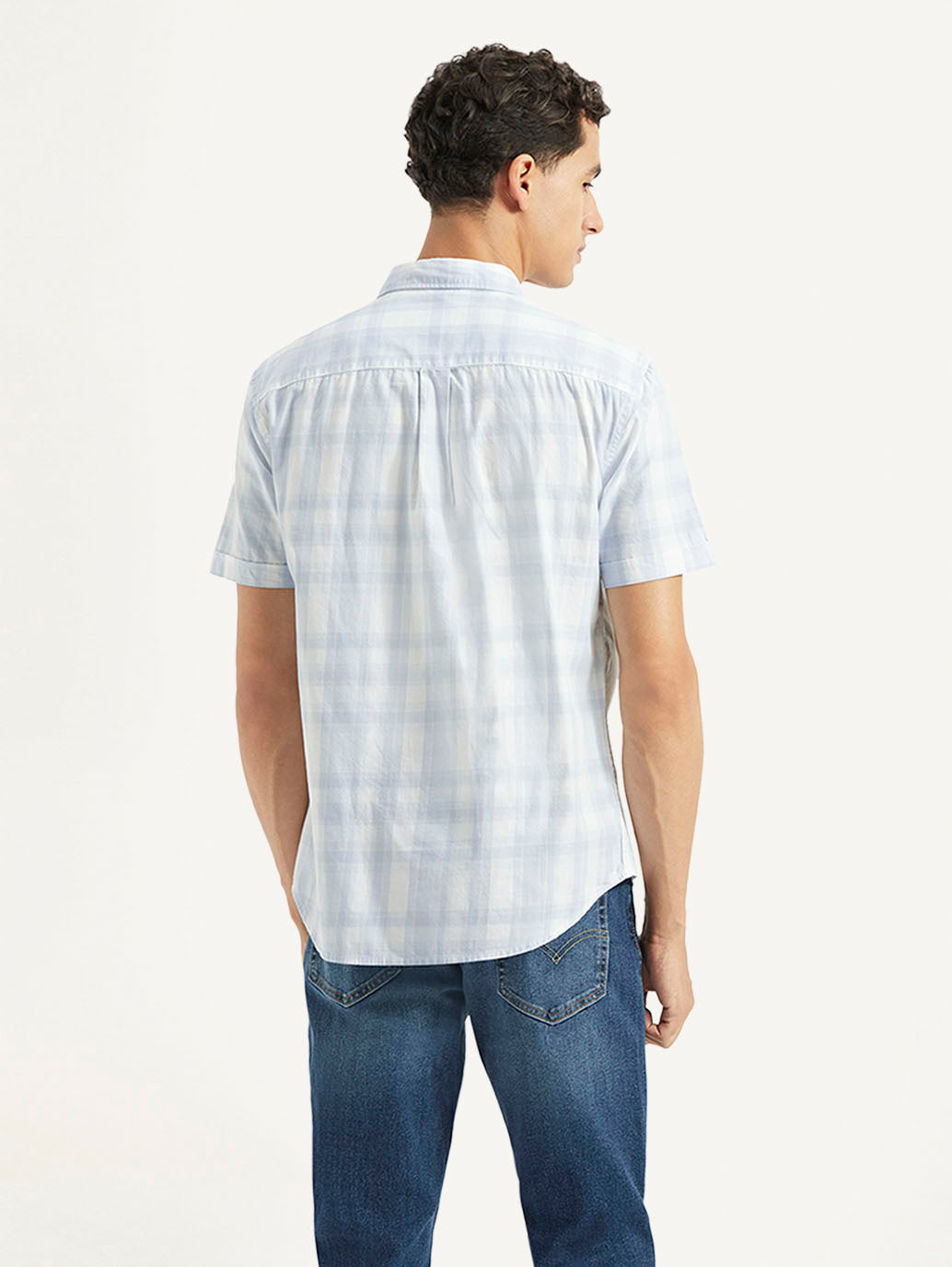 Men's Checked Slim Fit Oxford Shirt - Back View