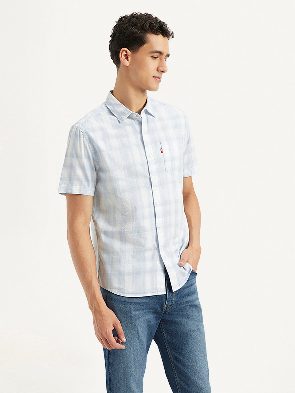 Men's Checked Slim Fit Oxford Shirt - Side View