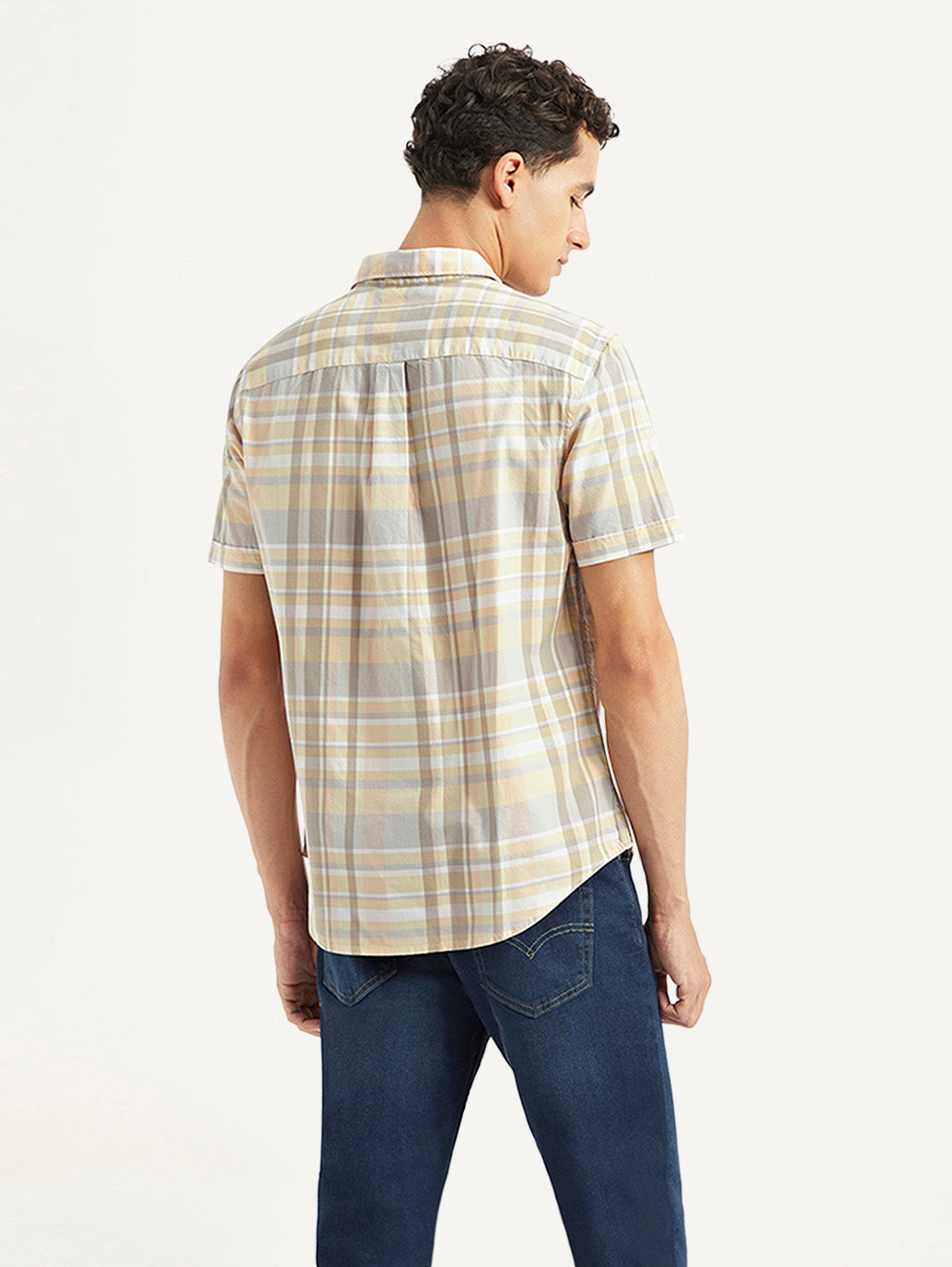 Men's Checkered Slim Fit Oxford Shirt - Back View