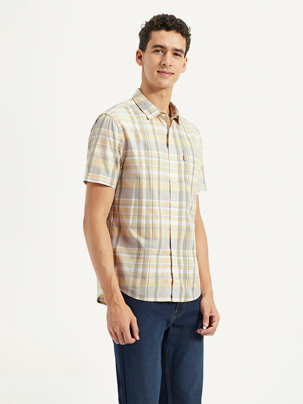 Men's Checkered Slim Fit Oxford Shirt - Side View