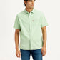 Men's Solid Green Spread Collar Shirt - Front View