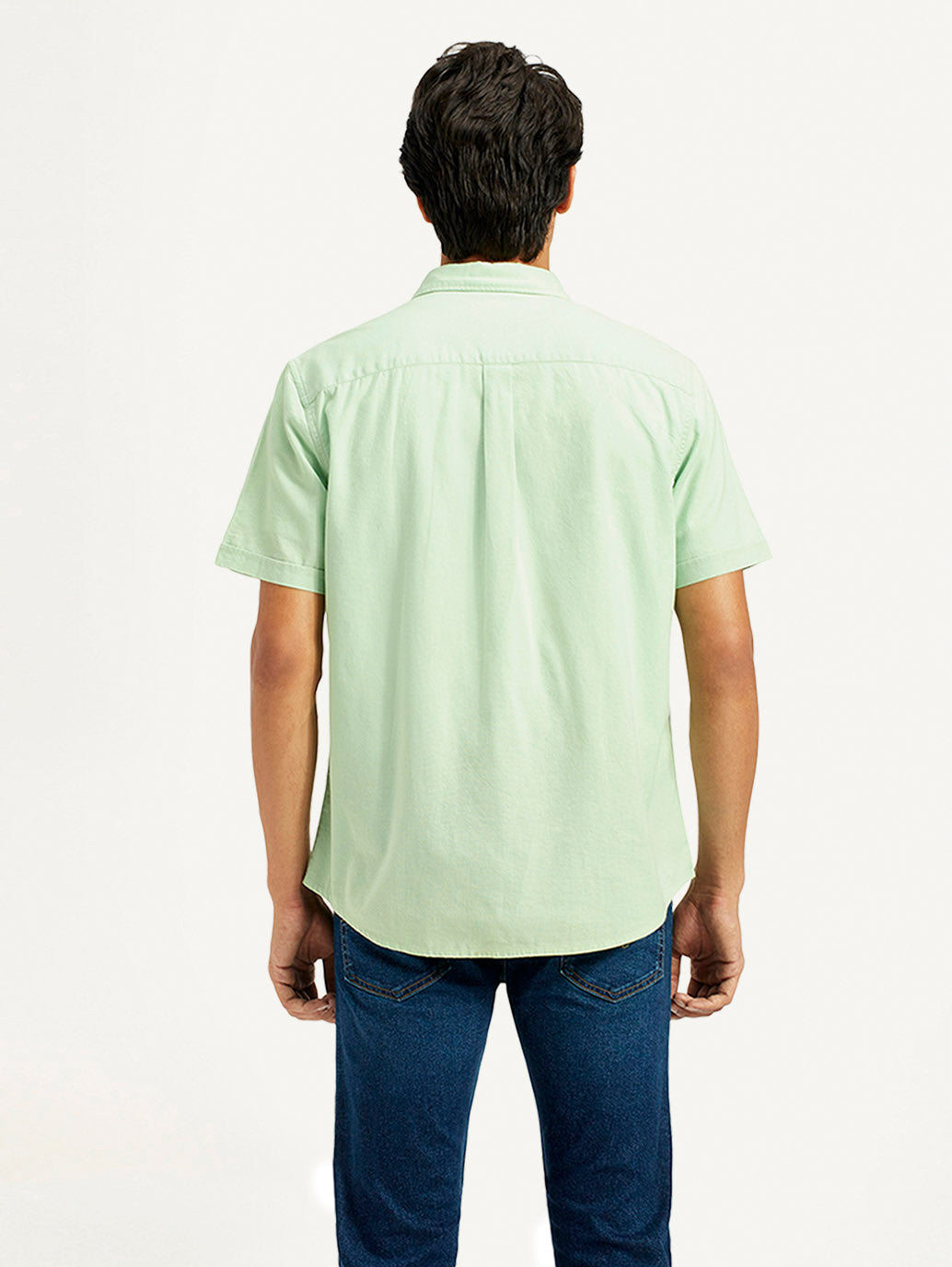 Men's Solid Green Spread Collar Shirt - Back View