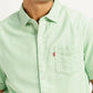Men's Solid Green Spread Collar Shirt - Detail View