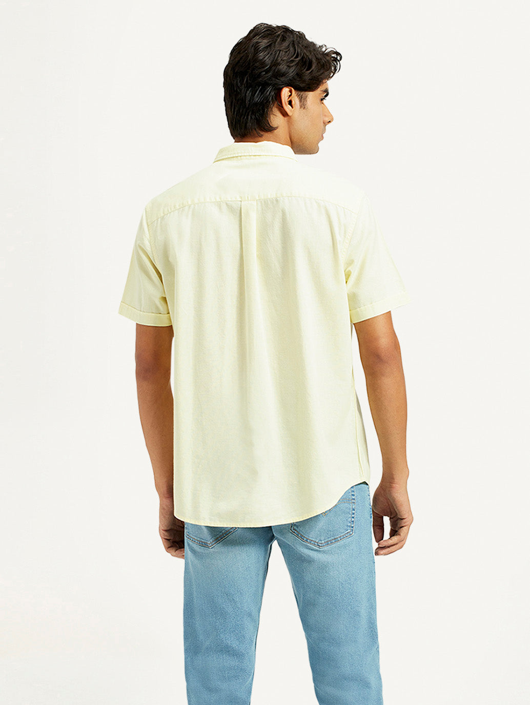Men's Solid Yellow Spread Collar Shirt - Back View
