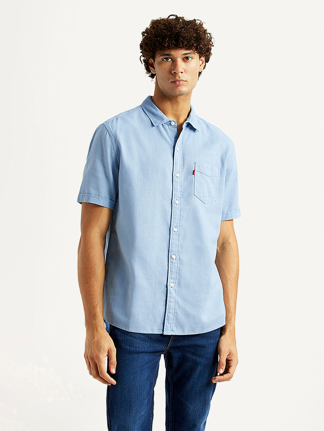 Men's Solid Light Blue Slim Fit Oxford Shirt