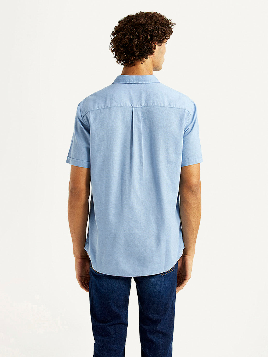 Men's Solid Light Blue Slim Fit Oxford Shirt - Back View