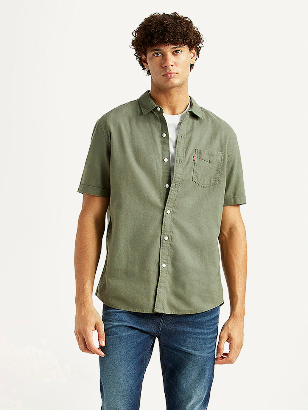 Men's Solid Olive Slim Fit Shirt - Styleshot View