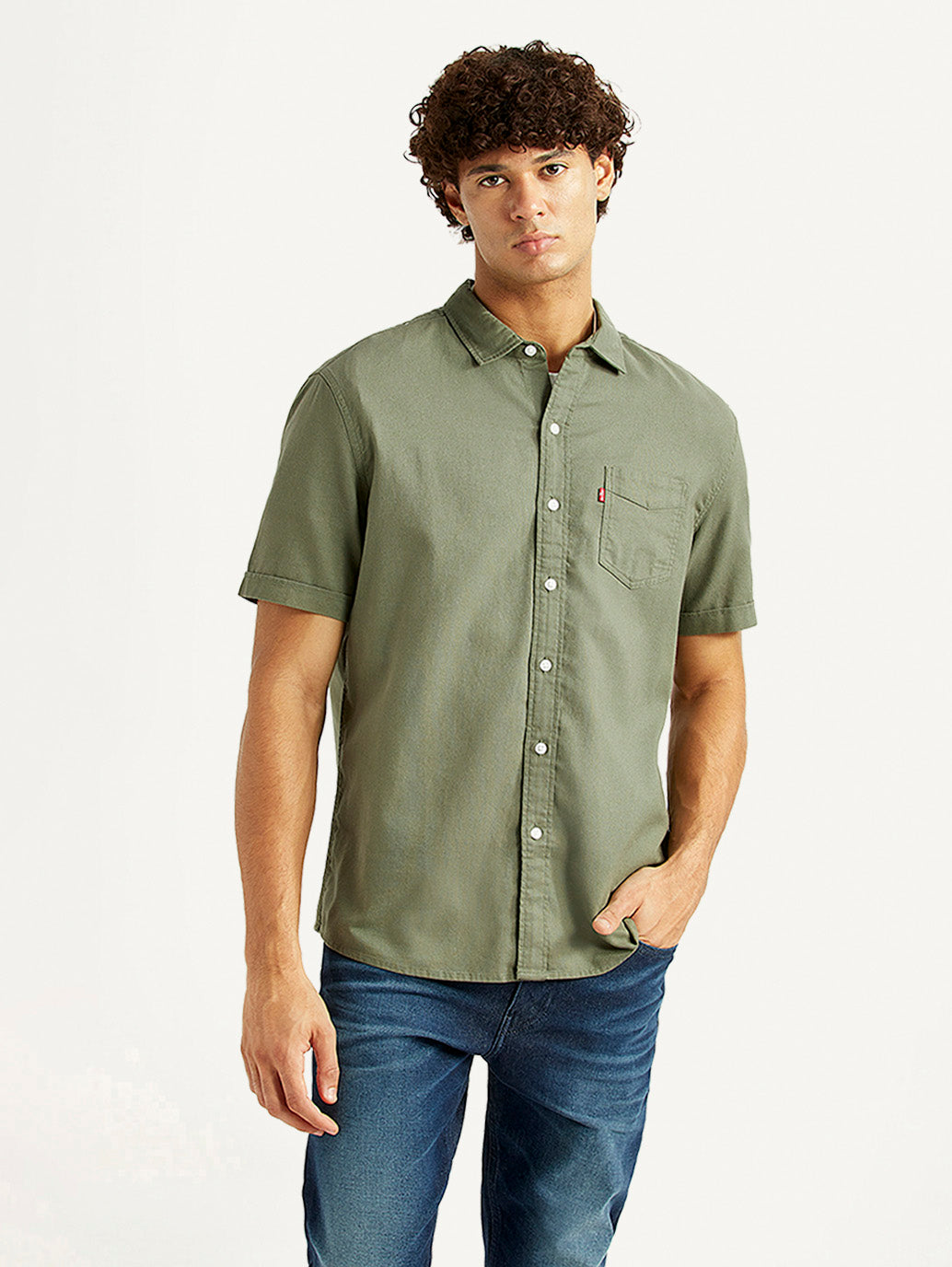 Men's Solid Olive Slim Fit Oxford Shirt