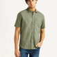 Men's Solid Olive Slim Fit Shirt - Front View