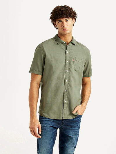 Men's Solid Olive Slim Fit Shirt