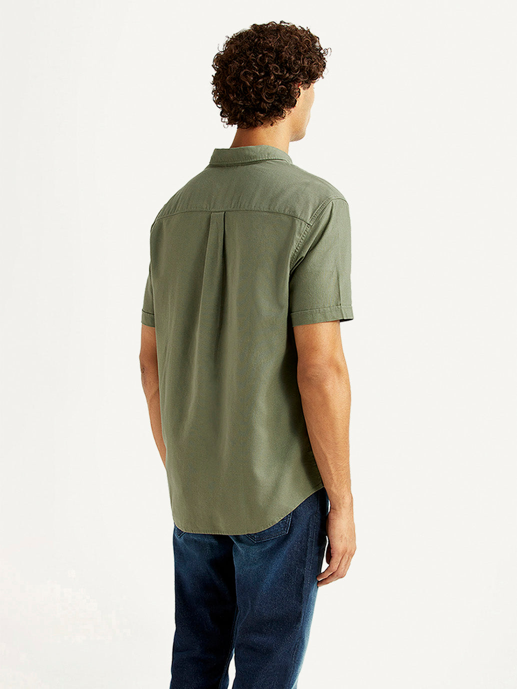 Men's Solid Olive Slim Fit Shirt - Back View