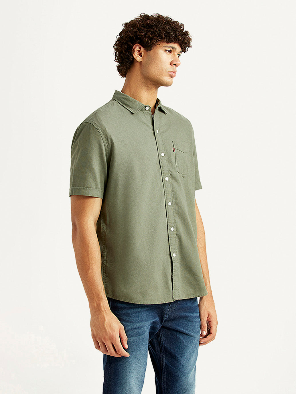 Men's Solid Olive Slim Fit Shirt - Side View