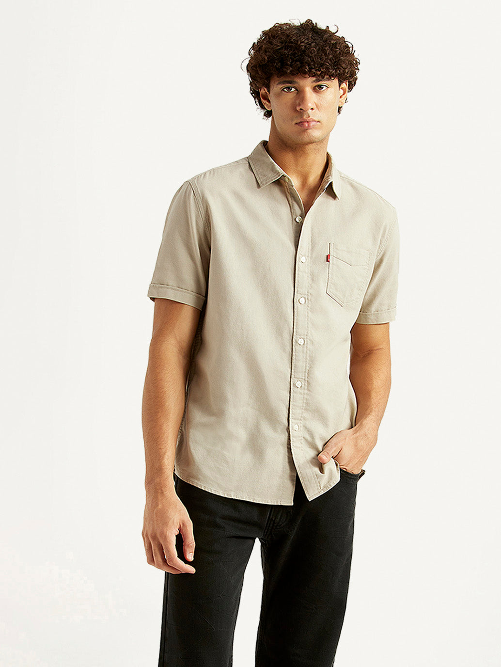 Men's Solid Beige Slim Fit Shirt - Styleshot View