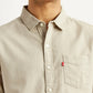 Men's Solid Beige Slim Fit Shirt - Detail View