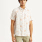 Men's Floral White Slim Fit Shirt - Front View