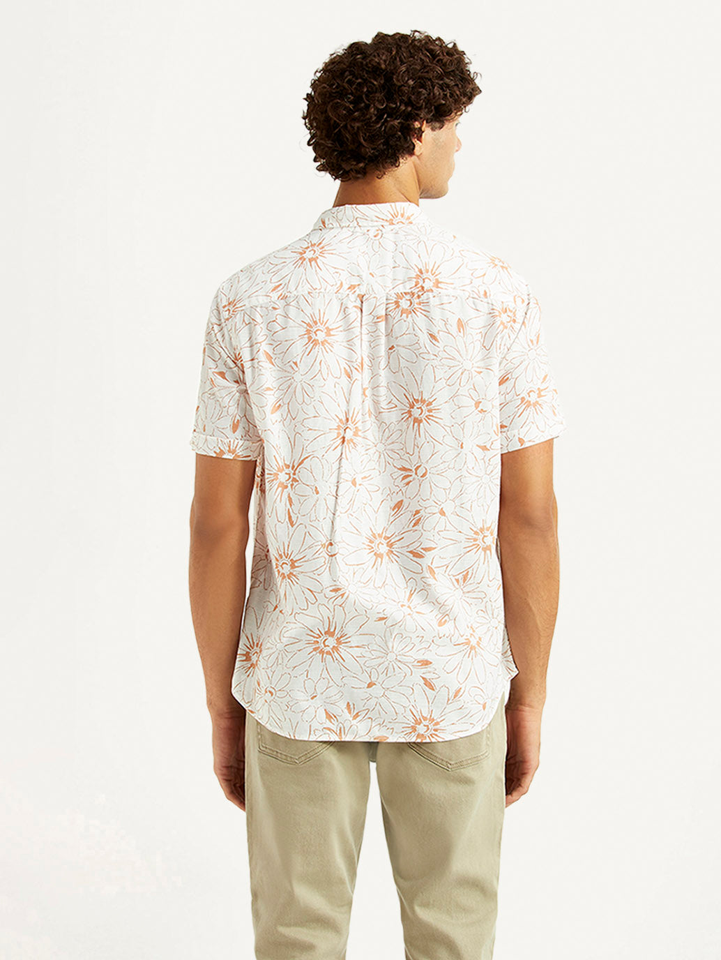 Men's Floral White Slim Fit Shirt - Back View