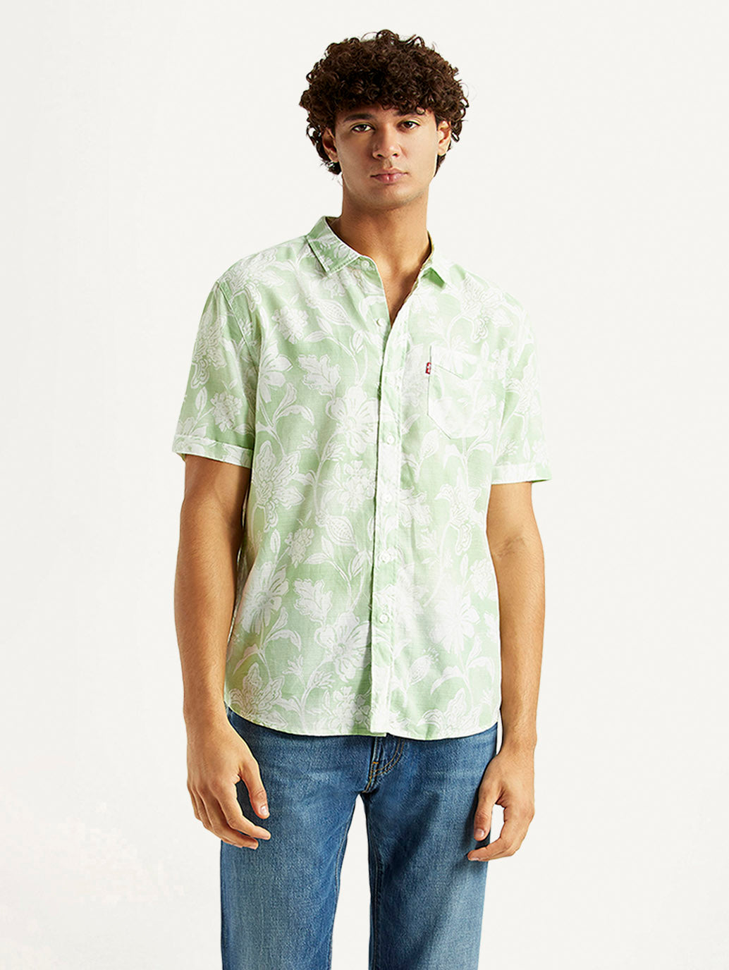 Men's Floral Light Green Slim Fit Shirt - Styleshot View