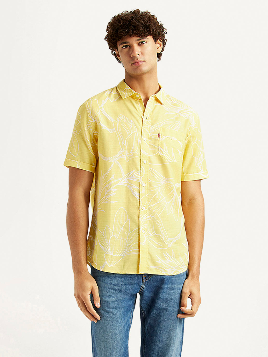 Men's Floral Yellow Slim Fit Shirt