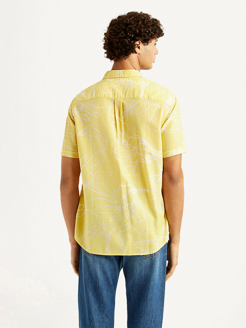Men's Floral Yellow Slim Fit Shirt - Back View