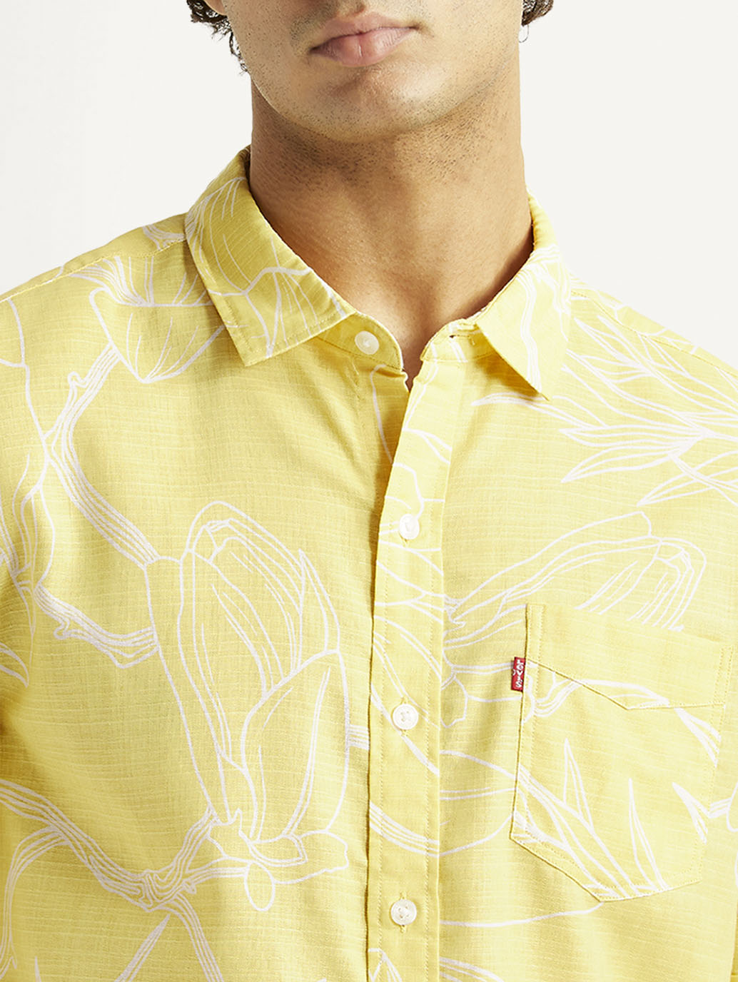 Men's Floral Yellow Slim Fit Shirt - Detail View