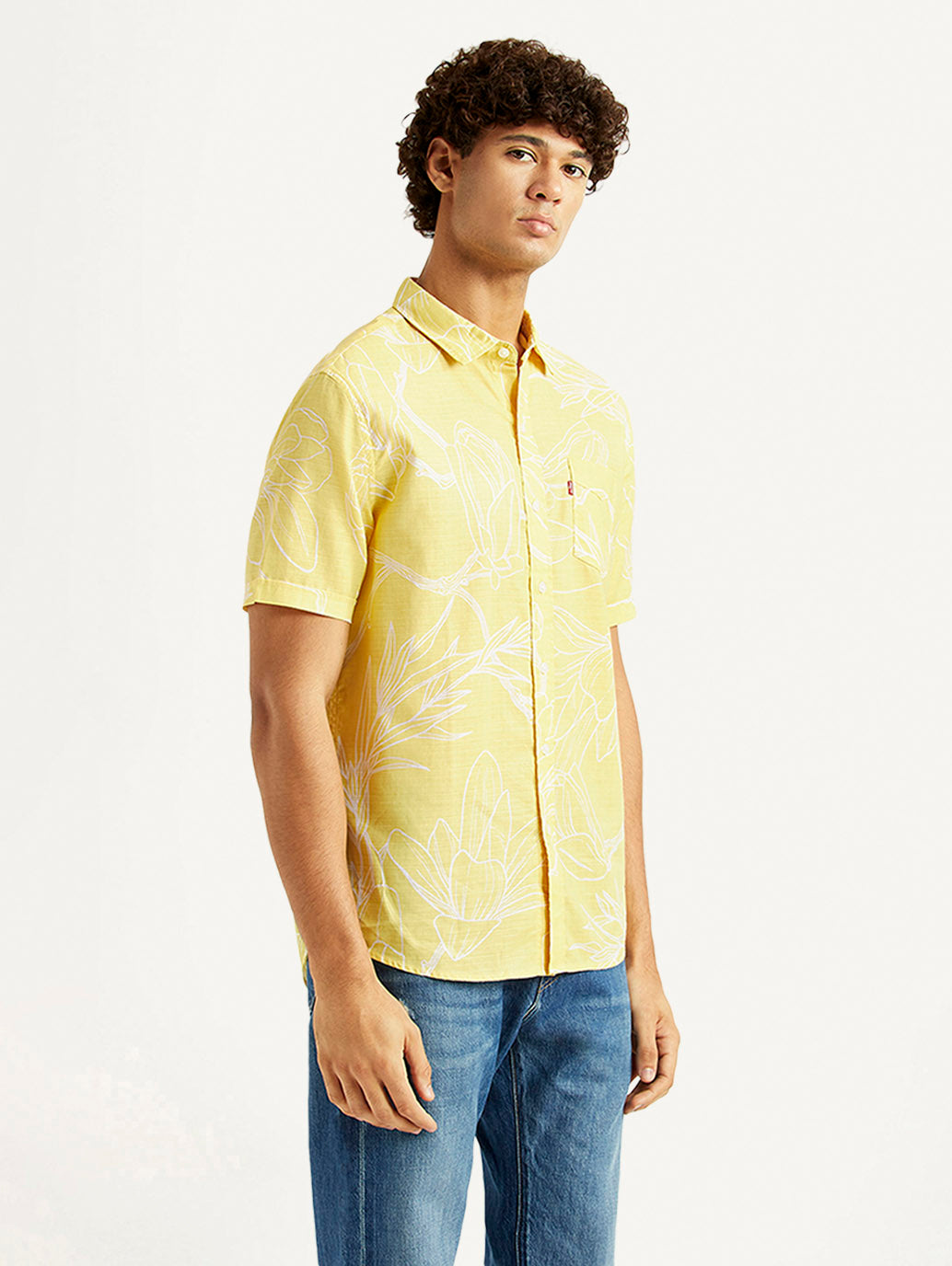 Men's Floral Yellow Slim Fit Shirt - Side View
