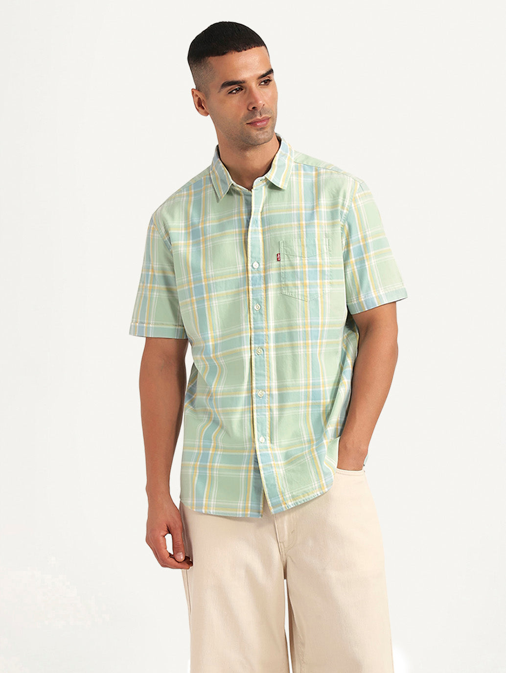 Men's Checkered Green Slim Fit Shirt