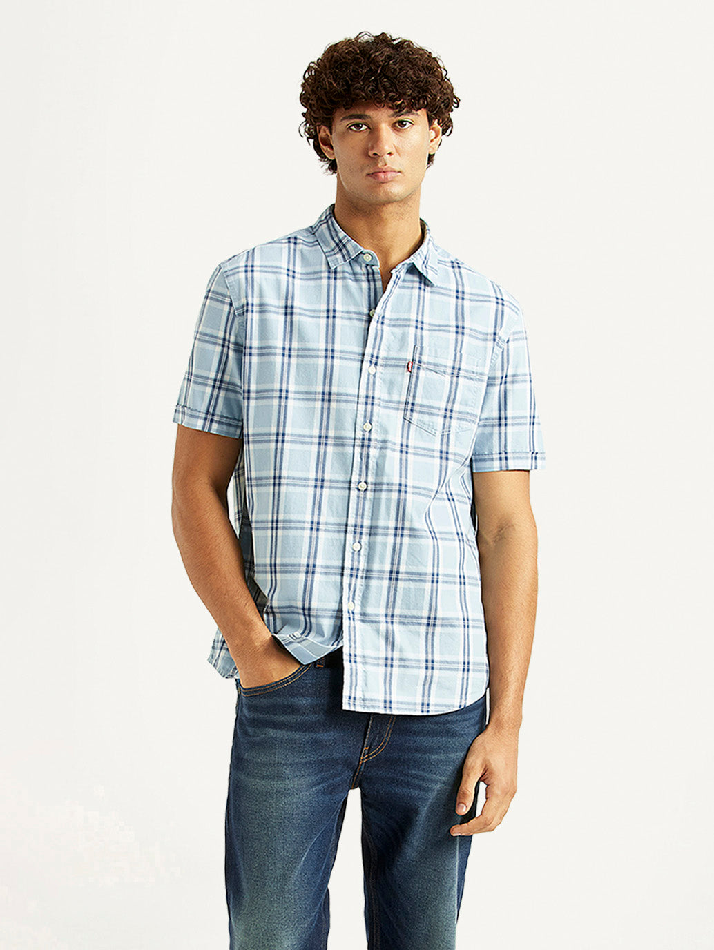 Men's Checkered Light Blue Slim Fit Shirt