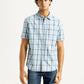 Men's Checkered Light Blue Slim Fit Shirt - Front View