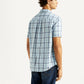 Men's Checkered Light Blue Slim Fit Shirt - Back View