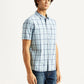 Men's Checkered Light Blue Slim Fit Shirt - Side View